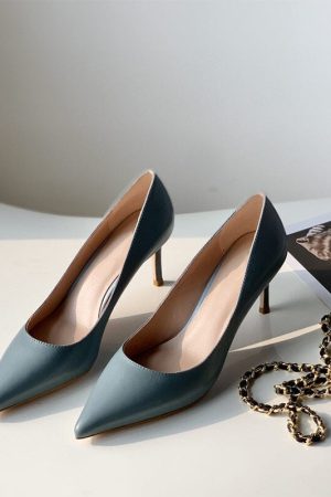 Handmade Sheepskin Point Toe Pumps 6cm Heel In White/Blue/Camel/Black Fashion Style