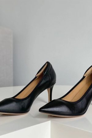 Handmade Sheepskin Point Toe Pumps 70mm High Heel In Black/Apricot/Gray