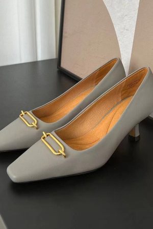 Handmade Sheepskin 55mm Kitty Heel Pumps In Black/White/Gray