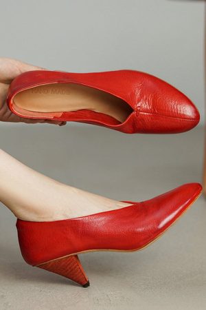 Elegant Horse Leather 65mm Heel Shoes Point Toe Pumps For Women in White/Red