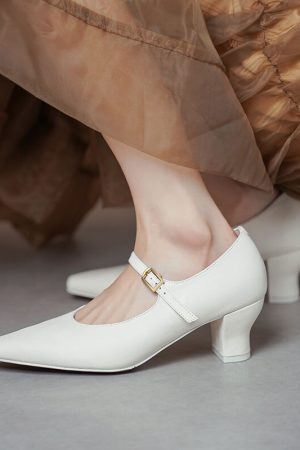 60mm Kitten Heel Point Toe Mary Jane Horse Leather Pumps in Blue/Black/White